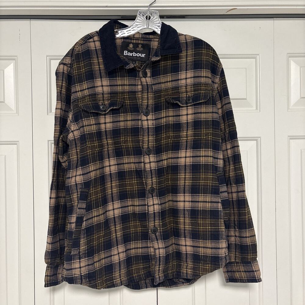 Barbour 100% Cotton Plaid Fleece Button Down Shirt/Jacket Size Large - Picture 1 of 9